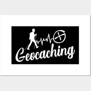 Geocaching - Heartbeat ECG Geocacher Silhouette Posters and Art